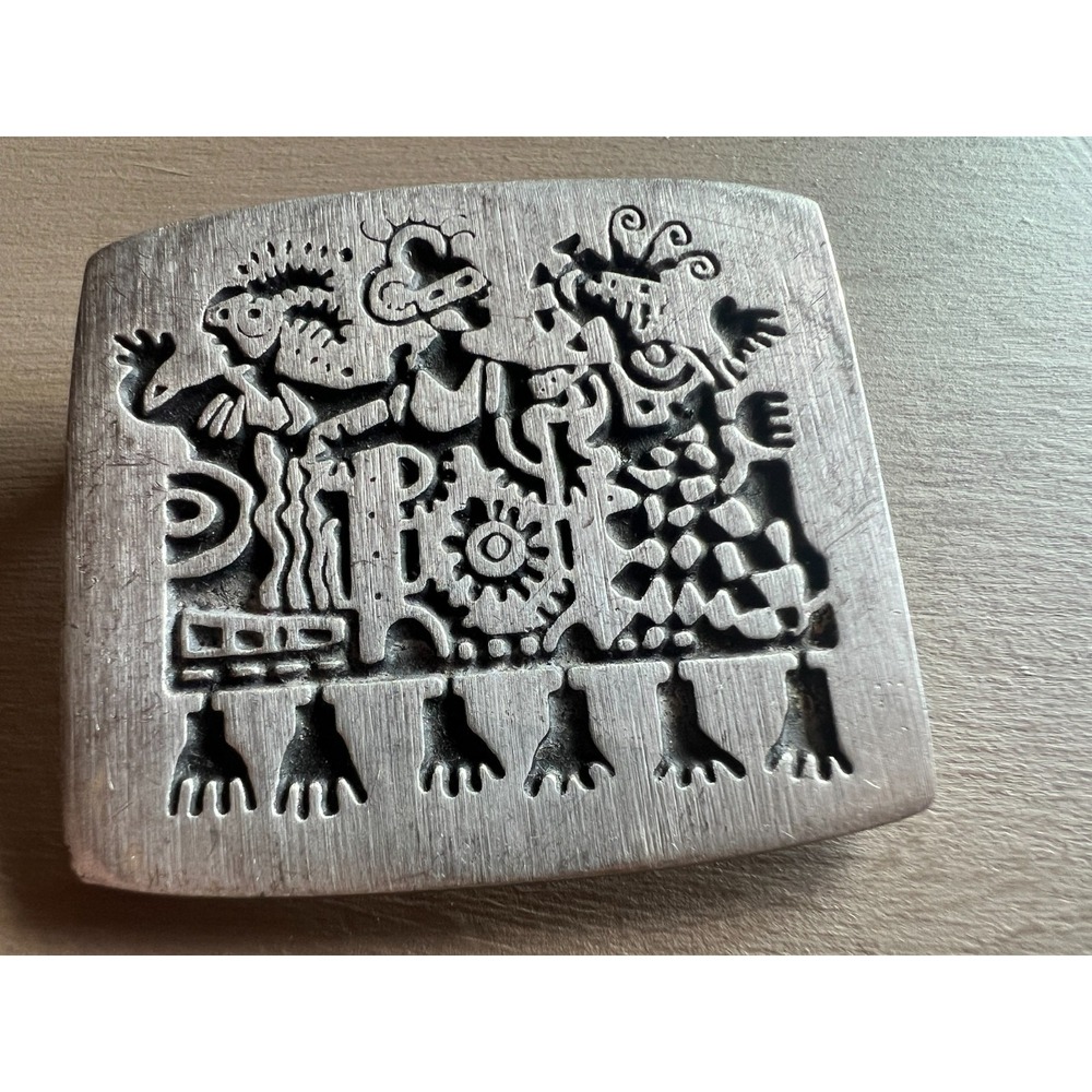 Alice Seely Signed Folk Art Brooch Artisan‎ Whimsical Figural Modern Primitive